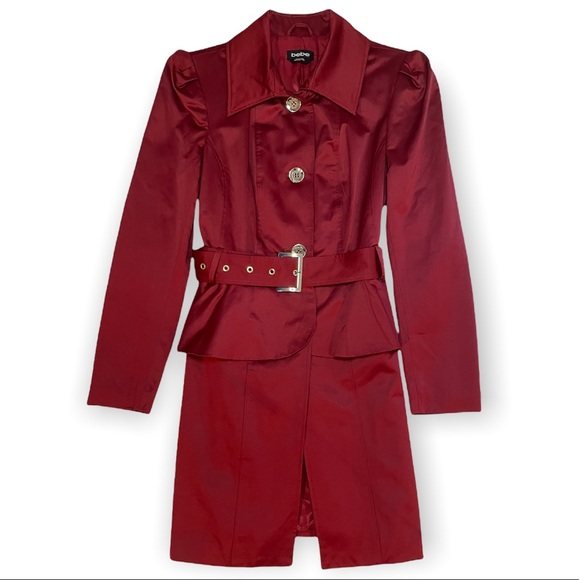 bebe Jackets & Blazers - BEBE Red Satin Business Trench Coat Jacket